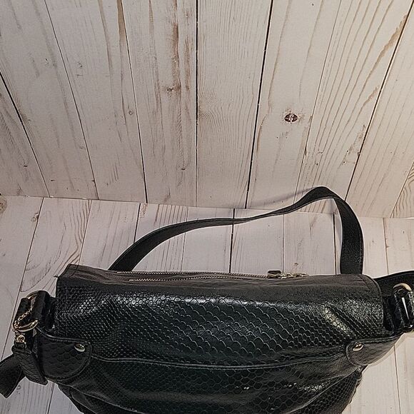 Cole Haan Black Snake Print Leather Crossbody Messenger Bag - Picture 6 of 12